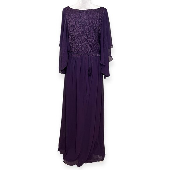 NWT Ever Pretty Women's Plus Size 3XL Purple Lace Chiffon Flutter Sleeve Evening - Picture 2 of 10